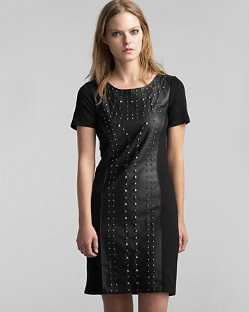 studded ponte and faux leather dress by Velvet by Graham & Spencer