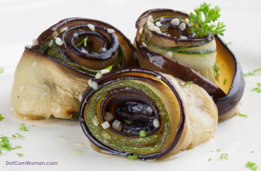 Baked Eggplant and Zucchini Roll Ups - Vegetarian, Low Calorie Snack Recipe