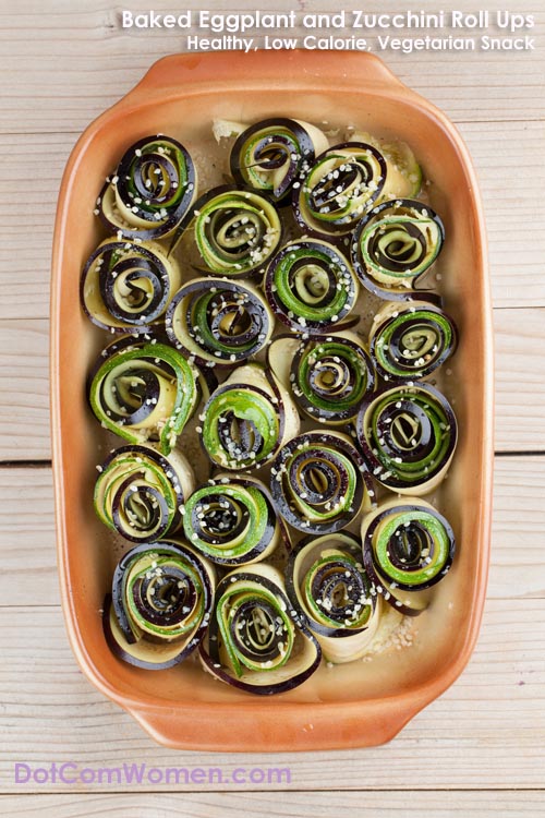 Low CalorieBaked eggplant and zucchini roll ups