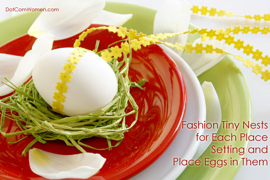 Easter Place Setting with a Natural 'Nest' for a Ribbon-tied Egg