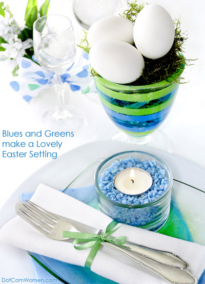 Easter Table setting in Blue and Green