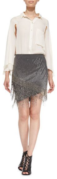 Beaded-Fringe Ponte Skirt