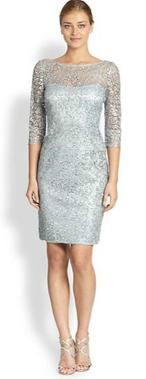 Light Blue Metallic Lace Sheath Dress by Kay Unger