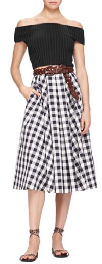 Michael Kors Off-The-Shoulder Crop Top & Macro Gingham Midi Skirt