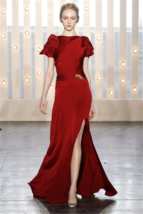 Deep Red Satin Evening Dress by Jenny Packham