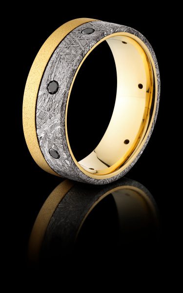 18K METEORITE & BLACK DIAMOND RING