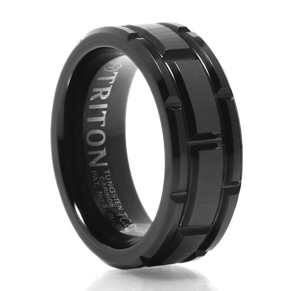 BLACK TUNGSTEN BLOCK PATTERN WEDDING BAND