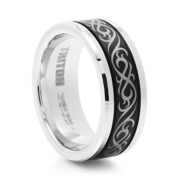 TRIBAL BLACK & WHITE TUNGSTEN WEDDING BAND