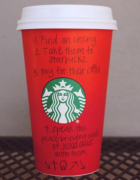 Modified starbucks christmas cup by Instagram user