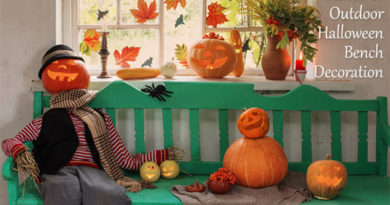 Halloween Bench Decoration with Pumpkin Heads