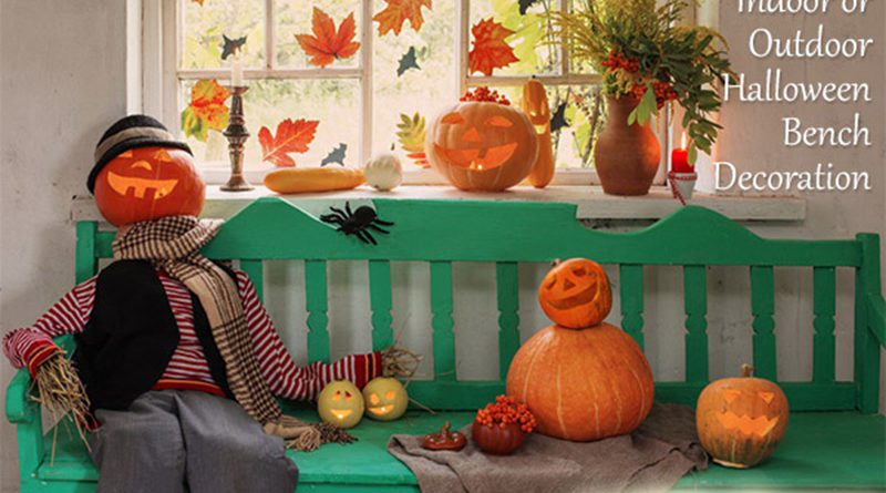 Halloween Bench Decoration with Pumpkin Heads