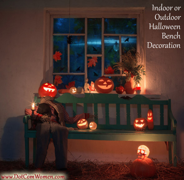 Halloween Bench Decoration with Pumpkin Heads