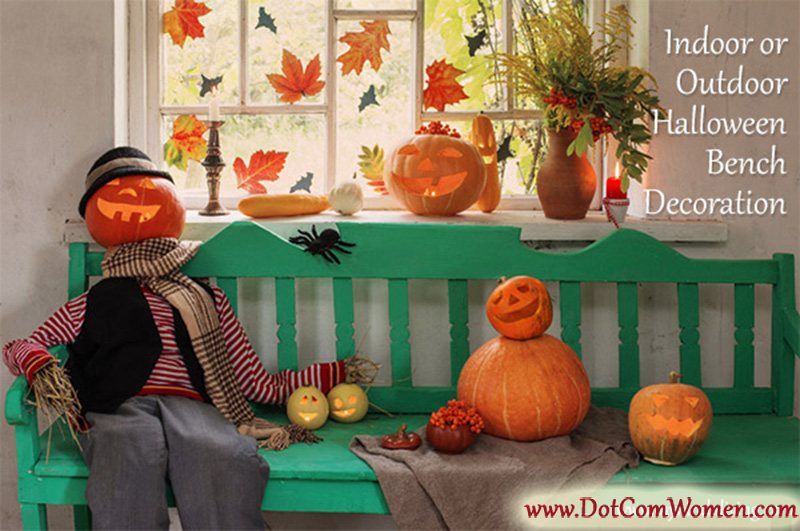 Halloween Bench Decoration with Pumpkin Heads