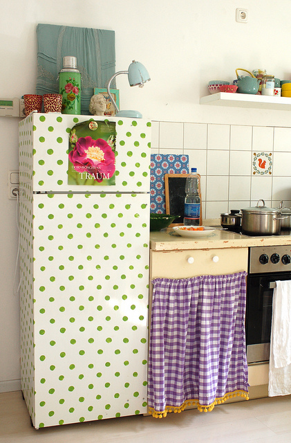 Polka Dot Stamped Fridge - DIY Fridge Makeover Ideas