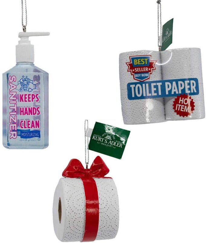 Kurt Adler covid essentials christmas ornaments toilet paper sanitizer