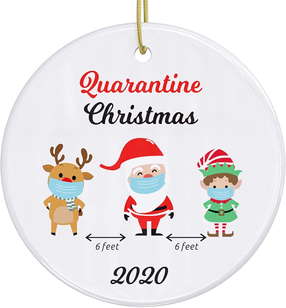 santa elf reindeer social distancing christmas ornament 2020