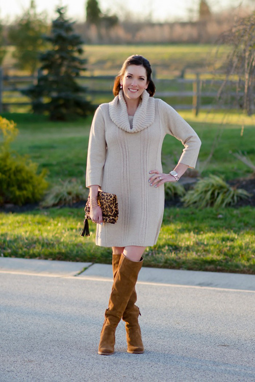 cowl neck sweater dress winter outfit
