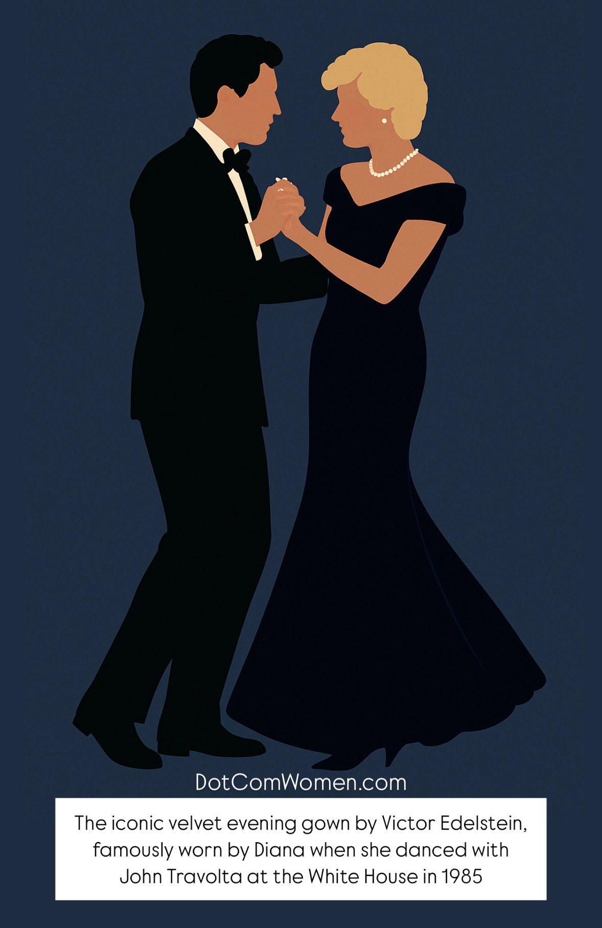 Iconic velvet evening gown by Victor Edelstein, famously worn by Diana when she danced with John Travolta